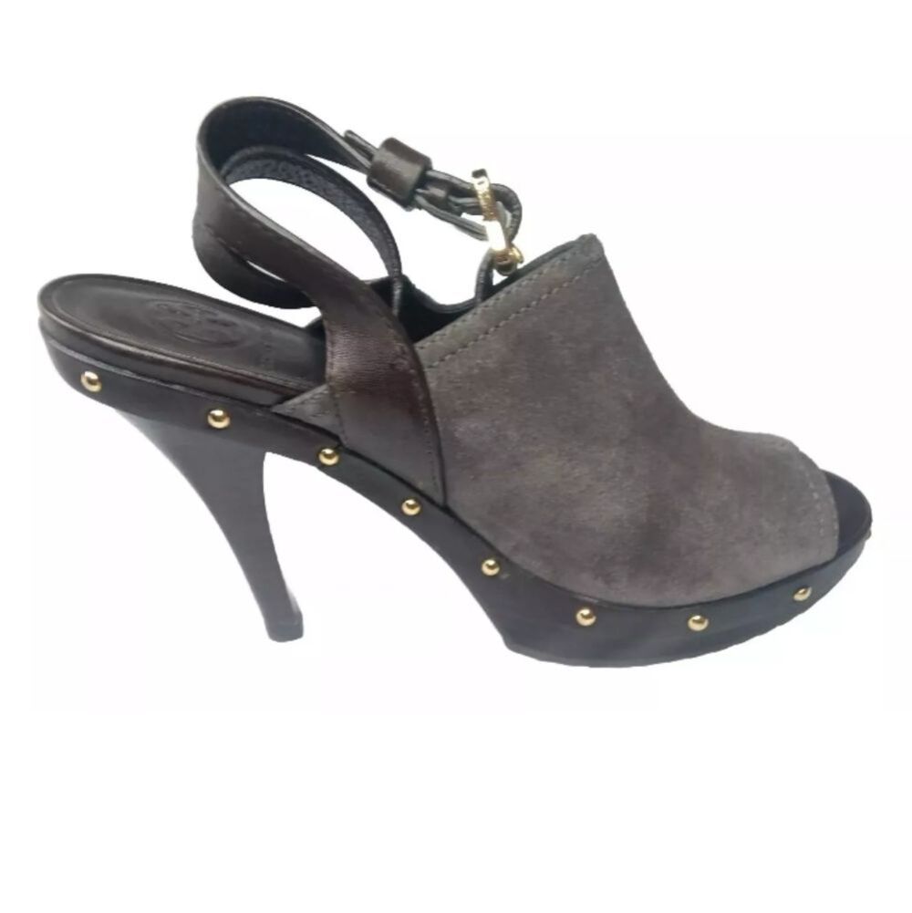 Tory Burch Bilson Suede Studded Accents Slingback Pumps Shoes Peep Toe Size 9 M
